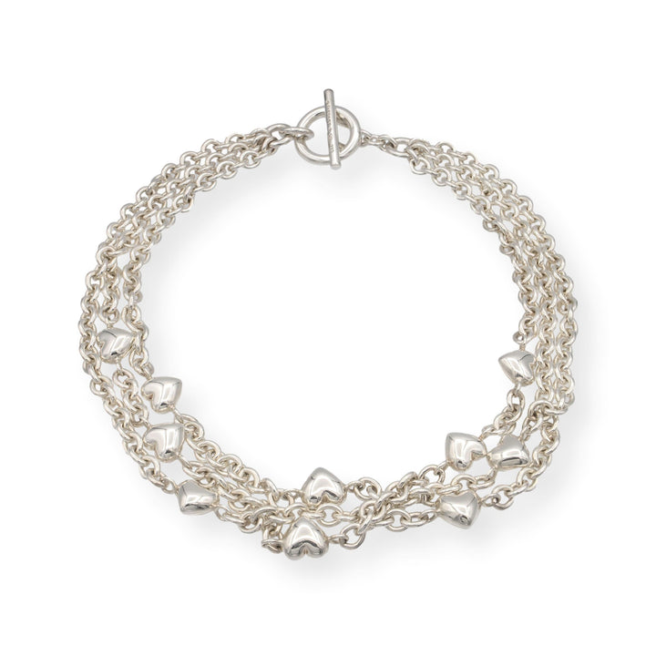 Vintage Tiffany & Co. Sterling Silver 3-Strand Heart Toggle Necklace 17”