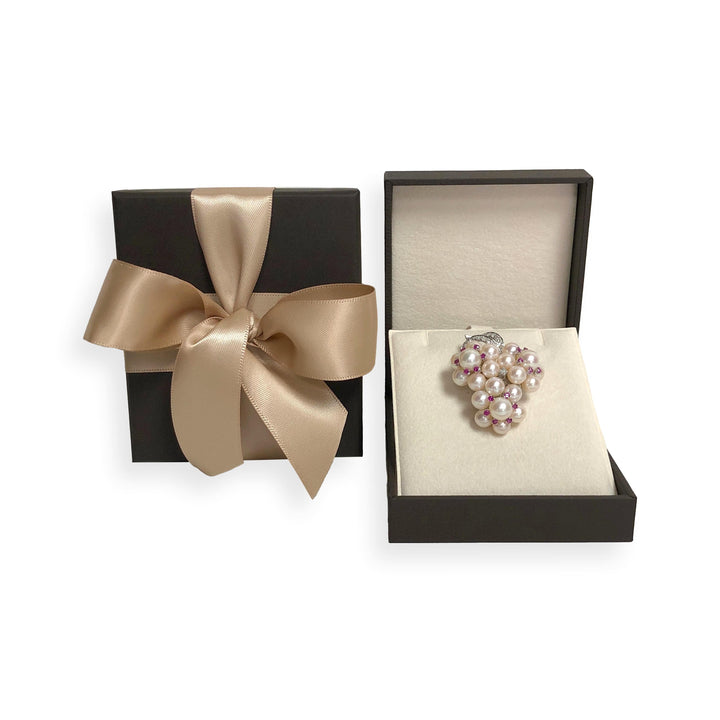 Vintage 14K White Gold Pearl Ruby Diamond Grape Cluster Brooch