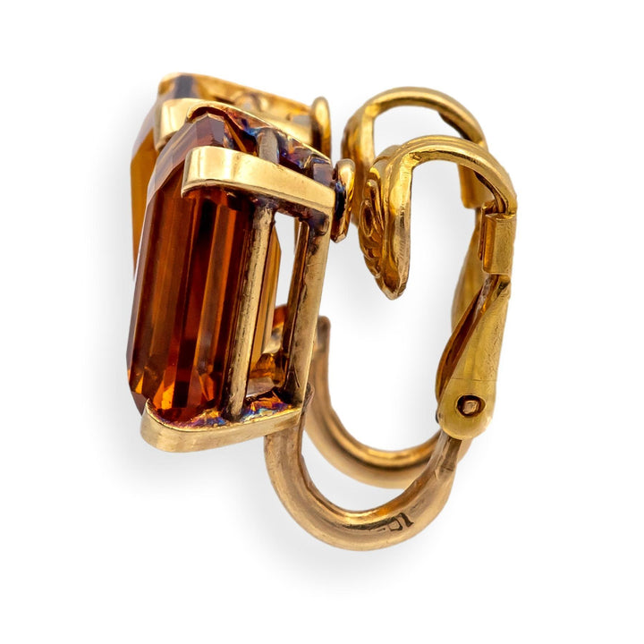 Vintage 14K/10K Yellow Gold Madeira Citrine Emerald Cut Clip-On Earrings