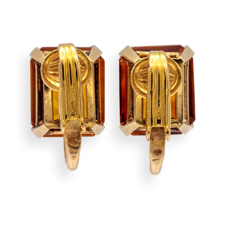 Vintage 14K/10K Yellow Gold Madeira Citrine Emerald Cut Clip-On Earrings