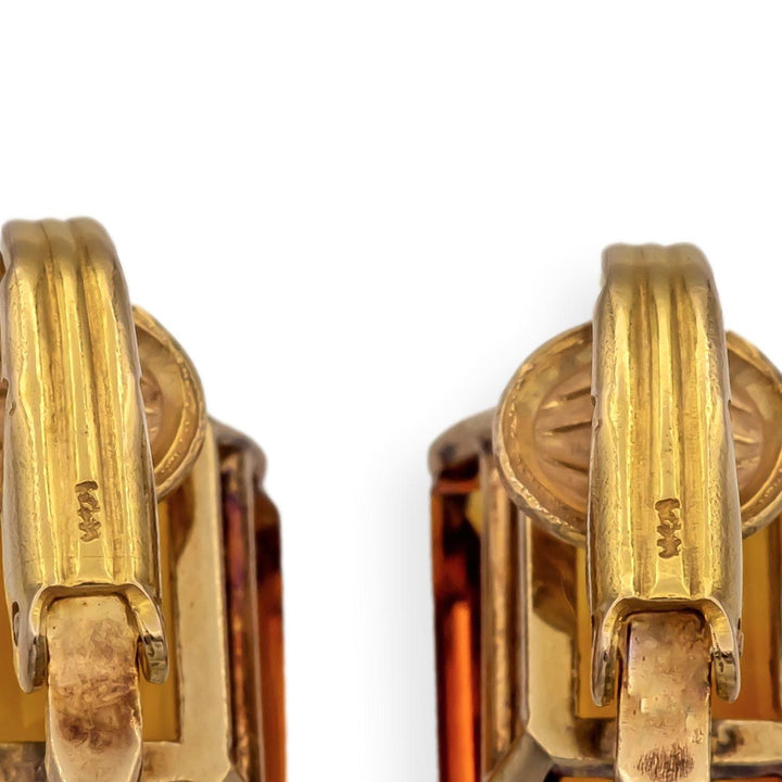 Vintage 14K/10K Yellow Gold Madeira Citrine Emerald Cut Clip-On Earrings