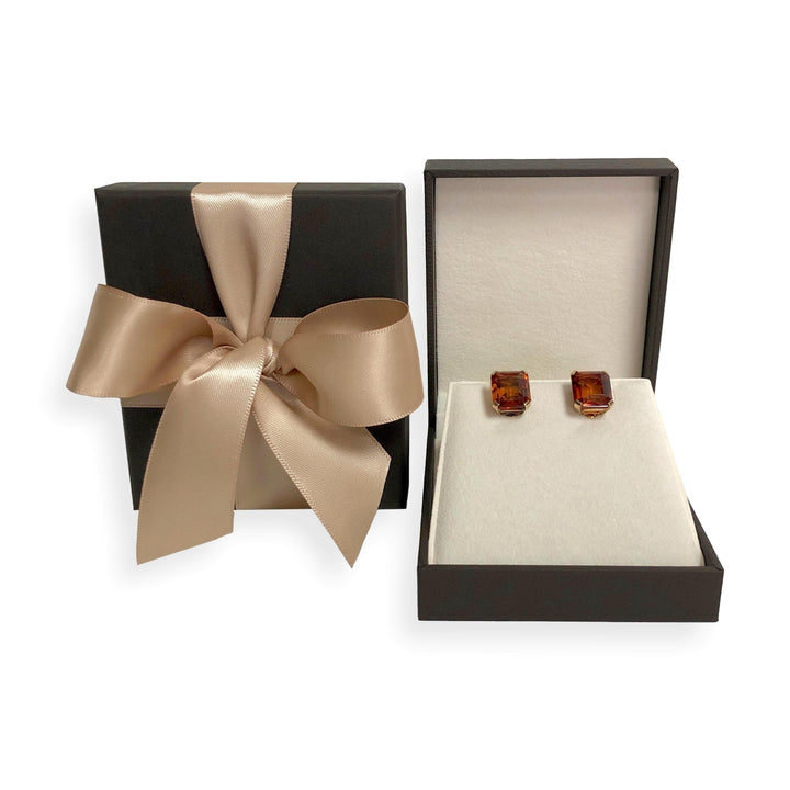 Vintage 14K/10K Yellow Gold Madeira Citrine Emerald Cut Clip-On Earrings