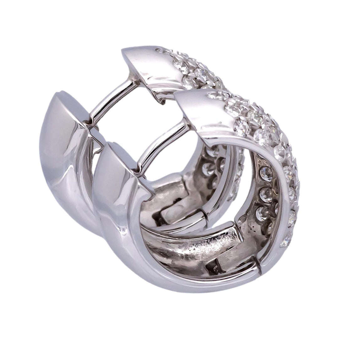 14K White Gold Pave 1.20ct Round Diamond Huggie Earrings