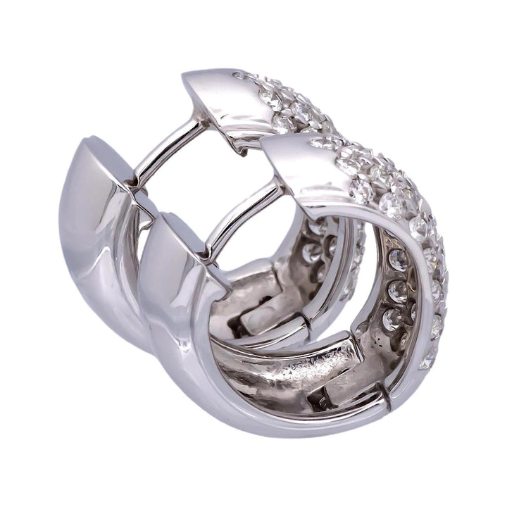 14K White Gold Pave 1.20ct Round Diamond Huggie Earrings