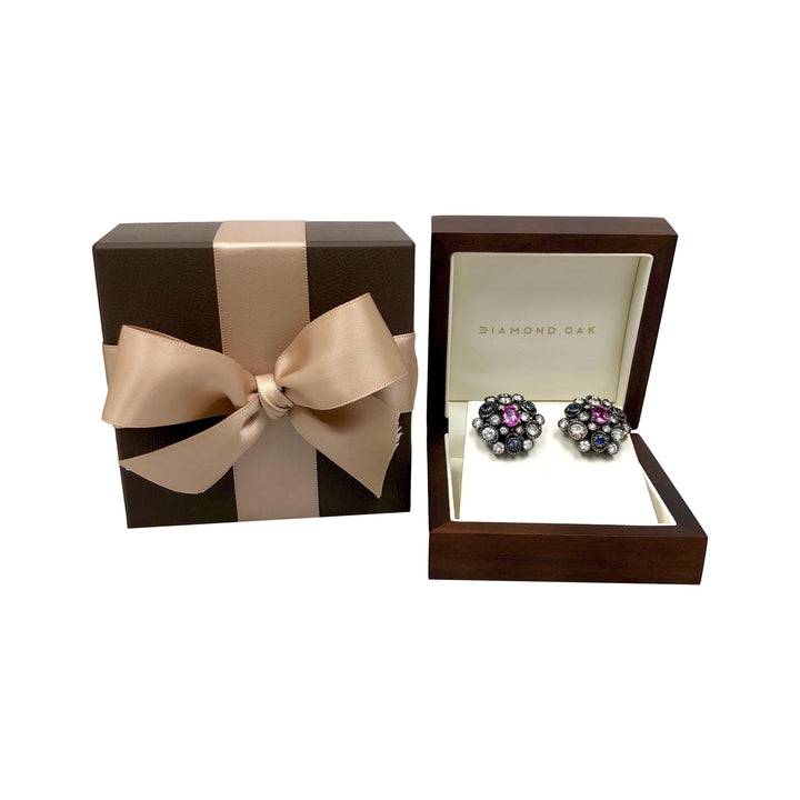 18K Gold Black Rhodium Sapphire Diamond 3ct Cluster Clip-On Earrings