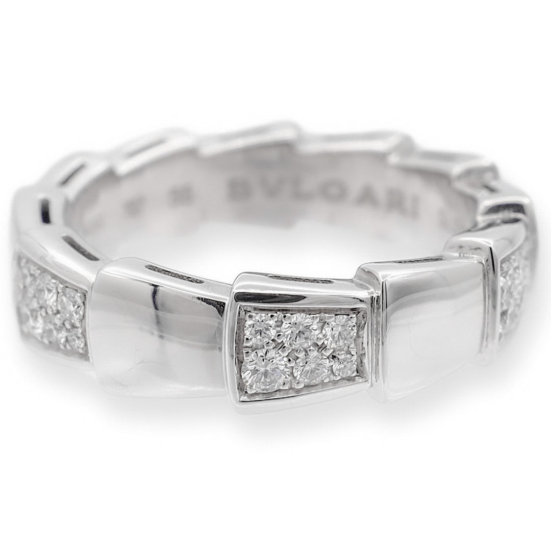 Bvlgari 18K White Gold Serpenti Viper Diamond .41ct Ring Size 55 ( US 7-7.5) 6mm