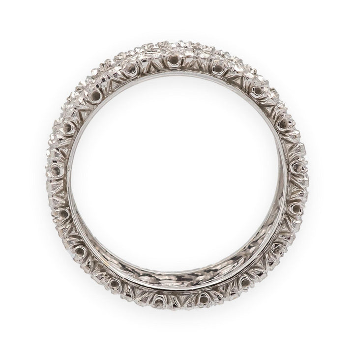 Buccellati Ramage Eternelle 18K White Gold Diamond Scalloped Band Ring Size 5.5