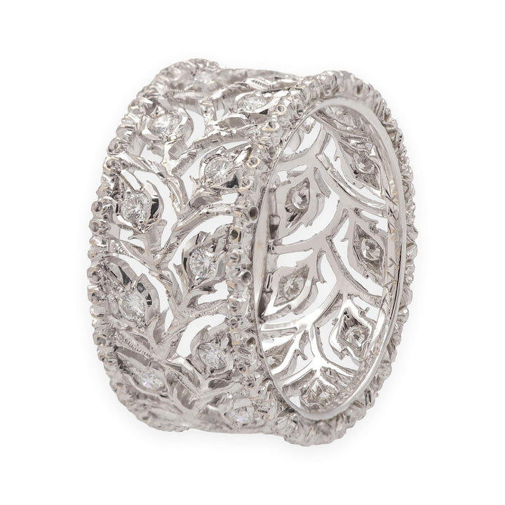 Buccellati Ramage Eternelle 18K White Gold Diamond Scalloped Band Ring Size 5.5