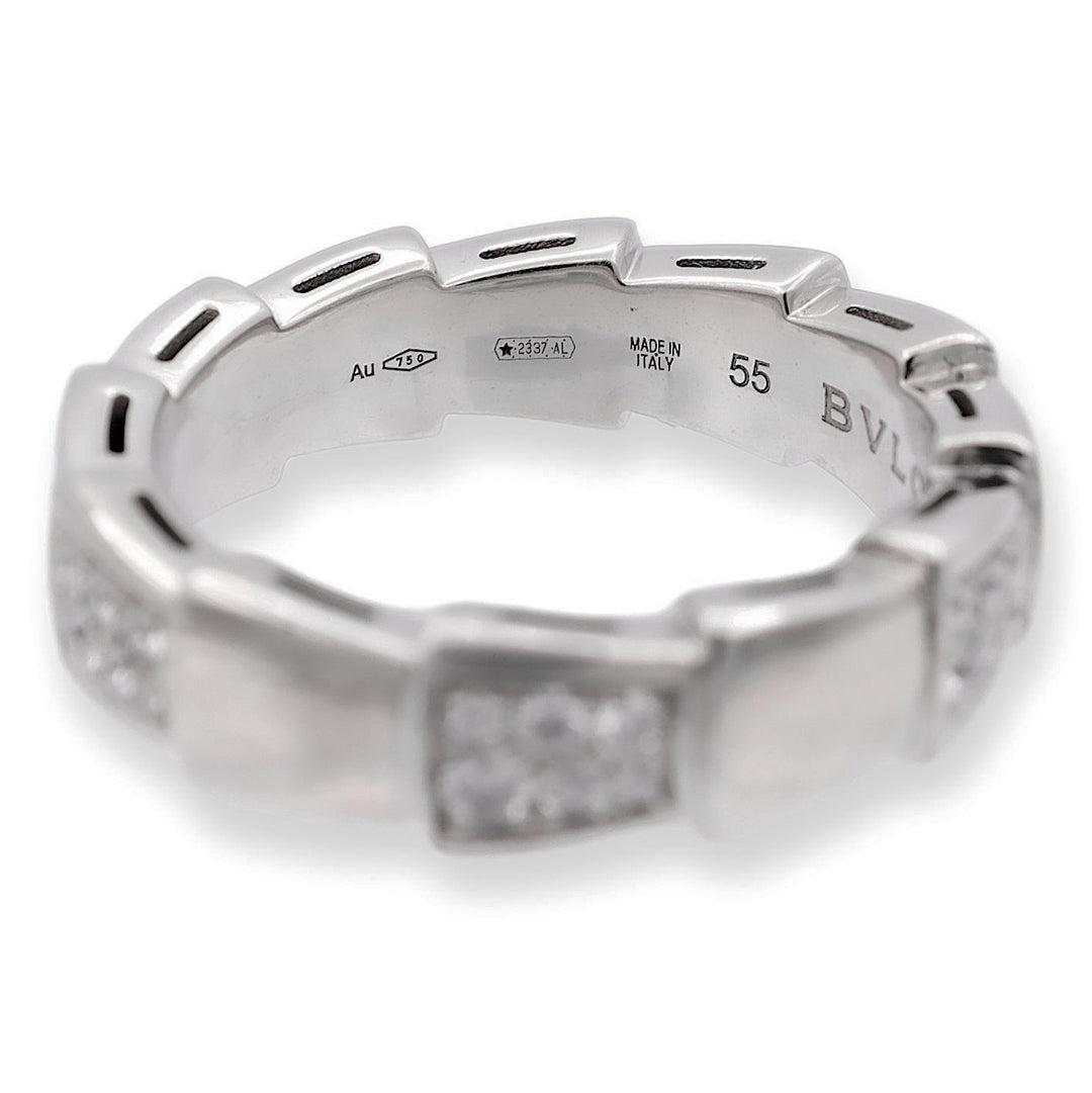 Bvlgari 18K White Gold Serpenti Viper Diamond .41ct Ring Size 55 ( US 7-7.5) 6mm