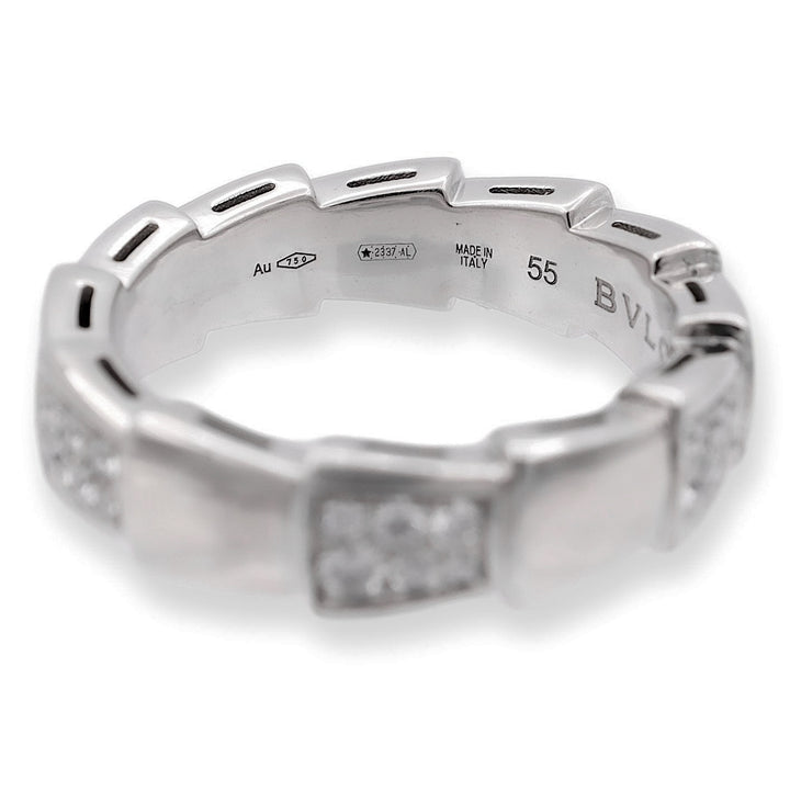 Bvlgari 18K White Gold Serpenti Viper Diamond .41ct Ring Size 55 ( US 7-7.5) 6mm