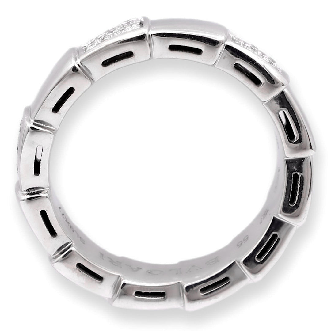 Bvlgari 18K White Gold Serpenti Viper Diamond .41ct Ring Size 55 ( US 7-7.5) 6mm