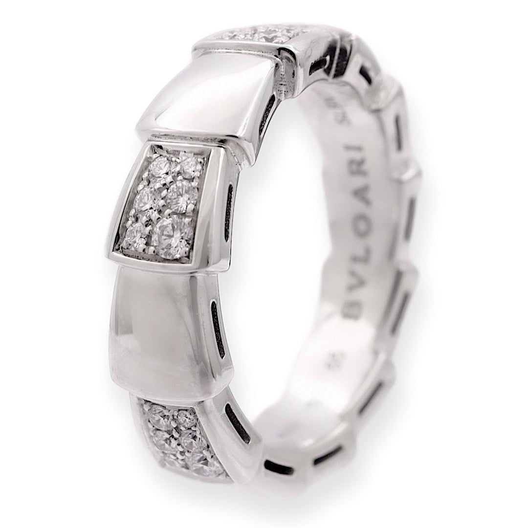 Bvlgari 18K White Gold Serpenti Viper Diamond .41ct Ring Size 55 ( US 7-7.5) 6mm