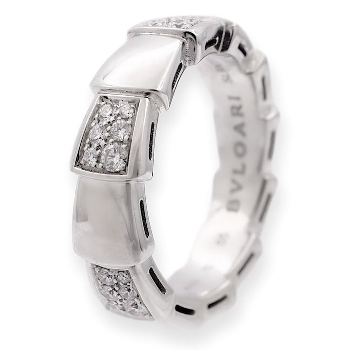 Bvlgari 18K White Gold Serpenti Viper Diamond .41ct Ring Size 55 ( US 7-7.5) 6mm