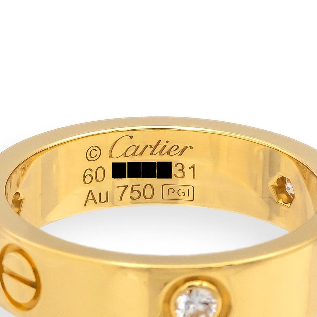 Cartier Love Ring 18K Yellow Gold 3 Diamonds Band Size 60 | US 9.25 Box & Papers