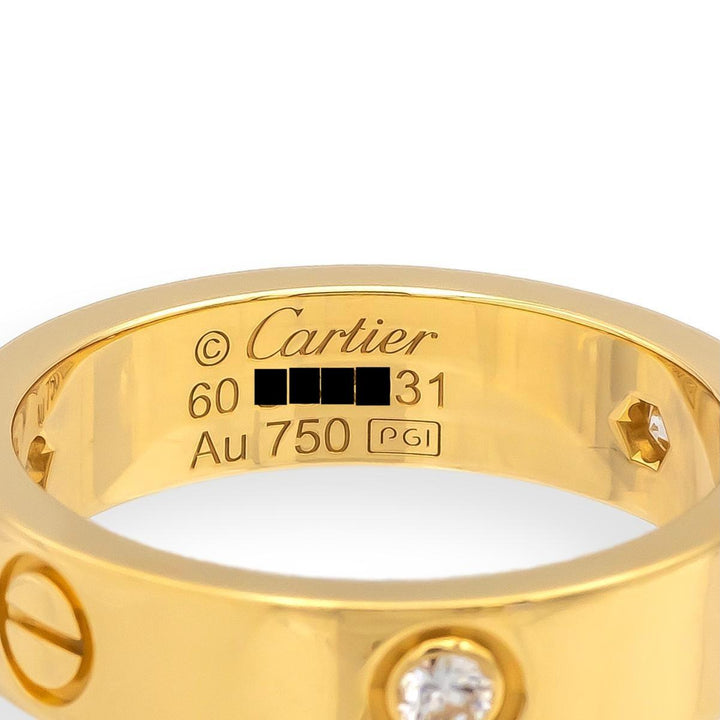 Cartier Love Ring 18K Yellow Gold 3 Diamonds Band Size 60 | US 9.25 Box & Papers
