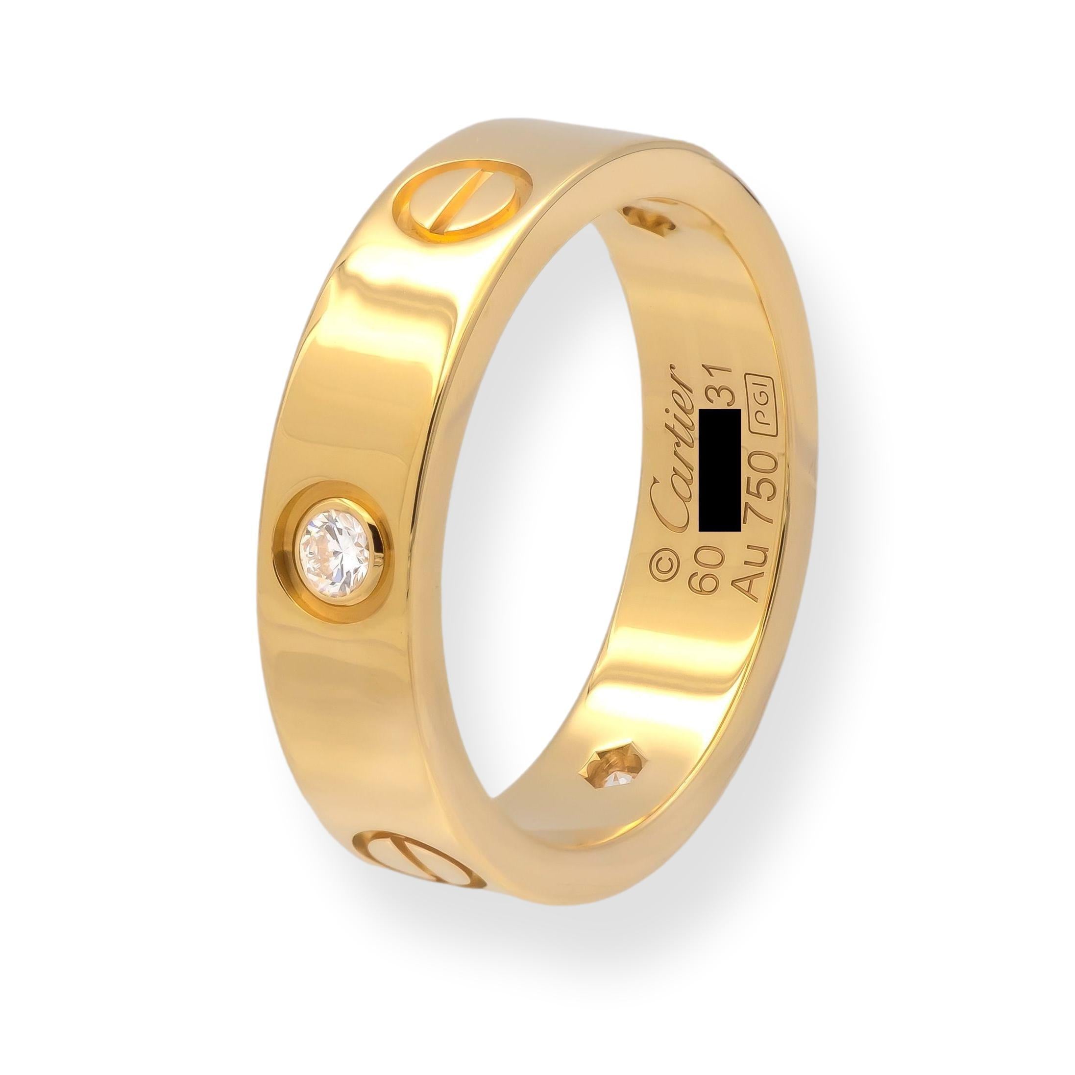 Cartier Love Ring 18K Yellow Gold Diamonds Band Size 60 US