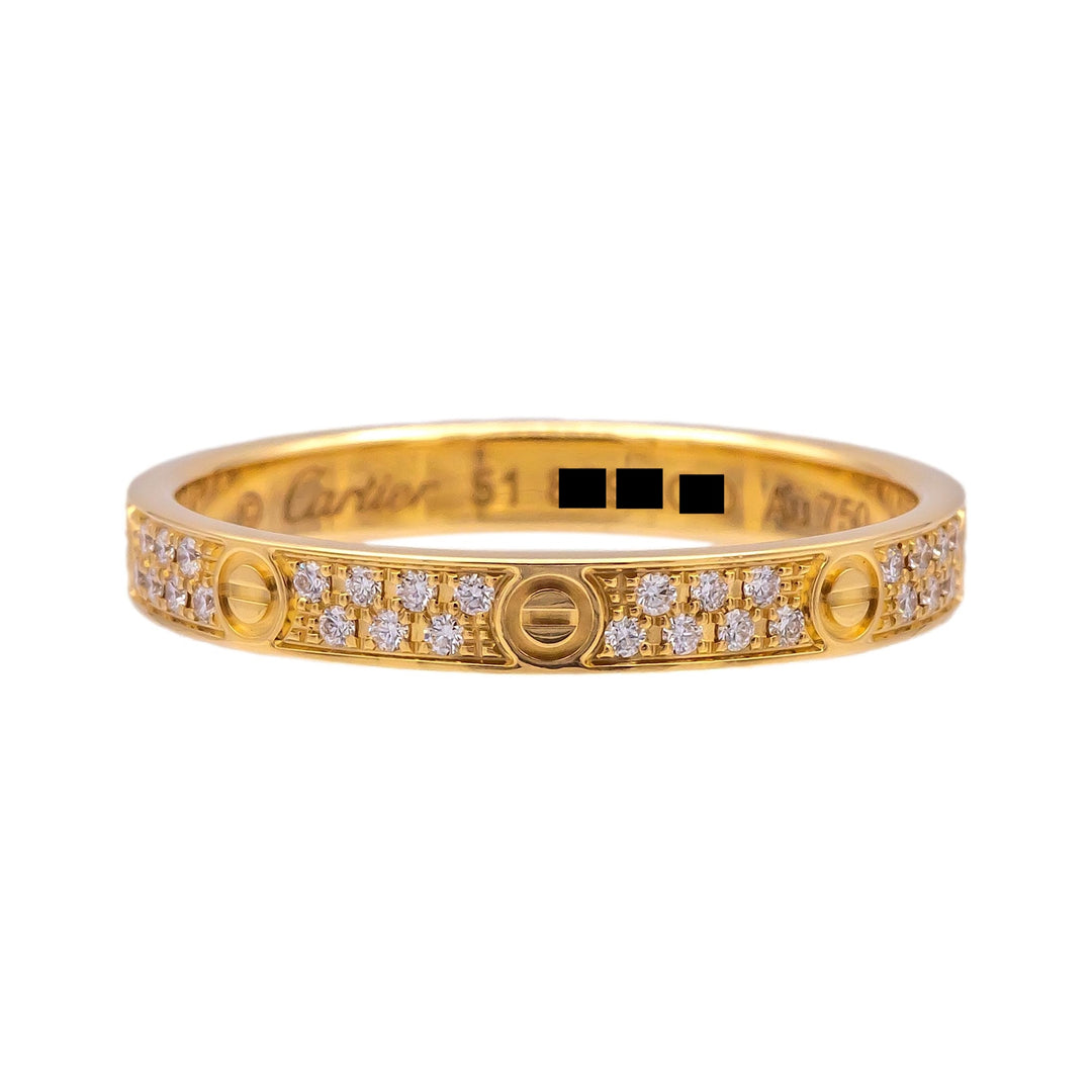 Cartier Love Small Diamond Pave Ring 18K Yellow Gold Size 5.5 (51) Cert + recpt