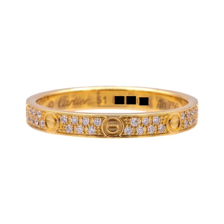 Cartier Love Small Diamond Pave Ring 18K Yellow Gold Size 5.5 (51) Cert + recpt