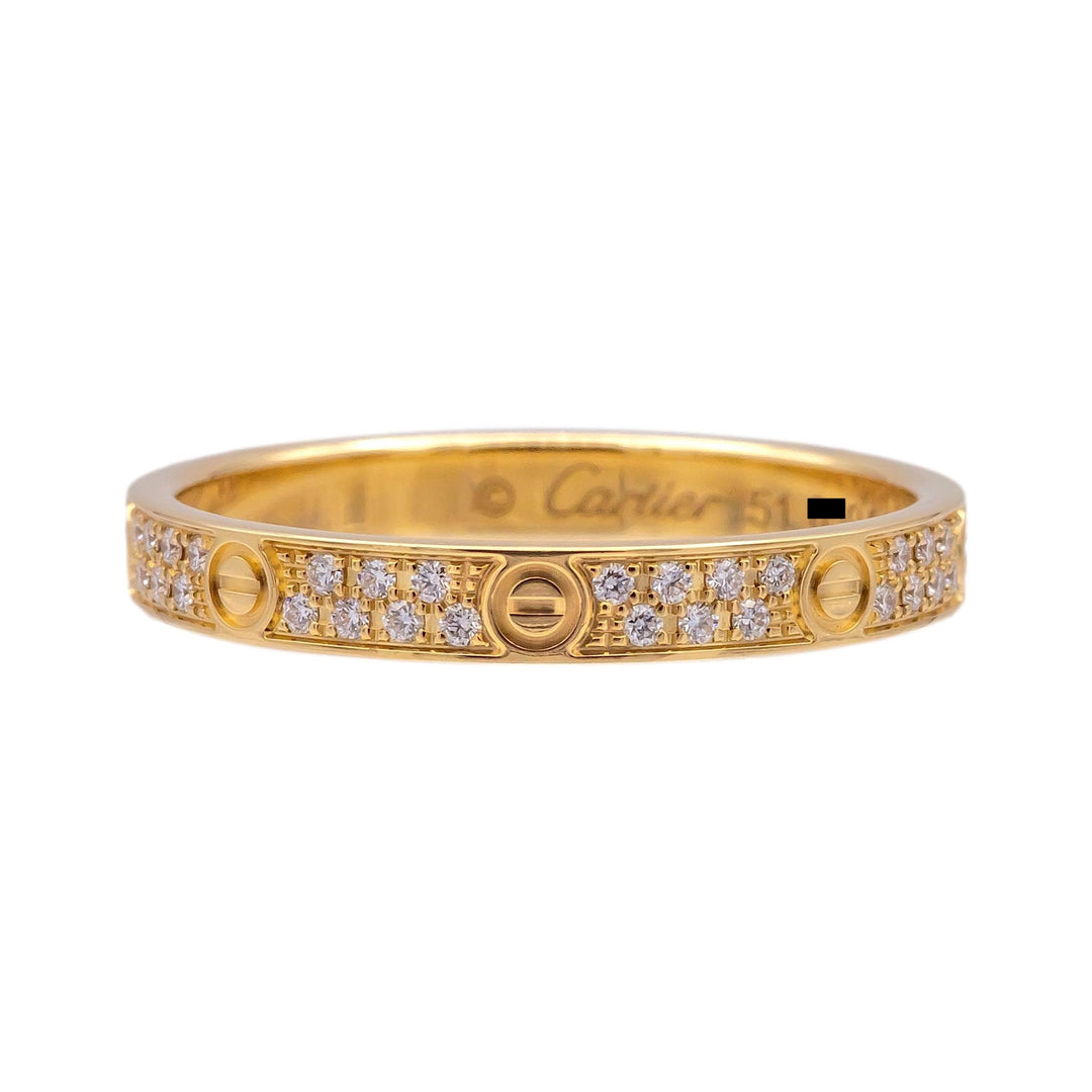Cartier Love Small Diamond Pave Ring 18K Yellow Gold Size 5.5 (51) Cert + recpt