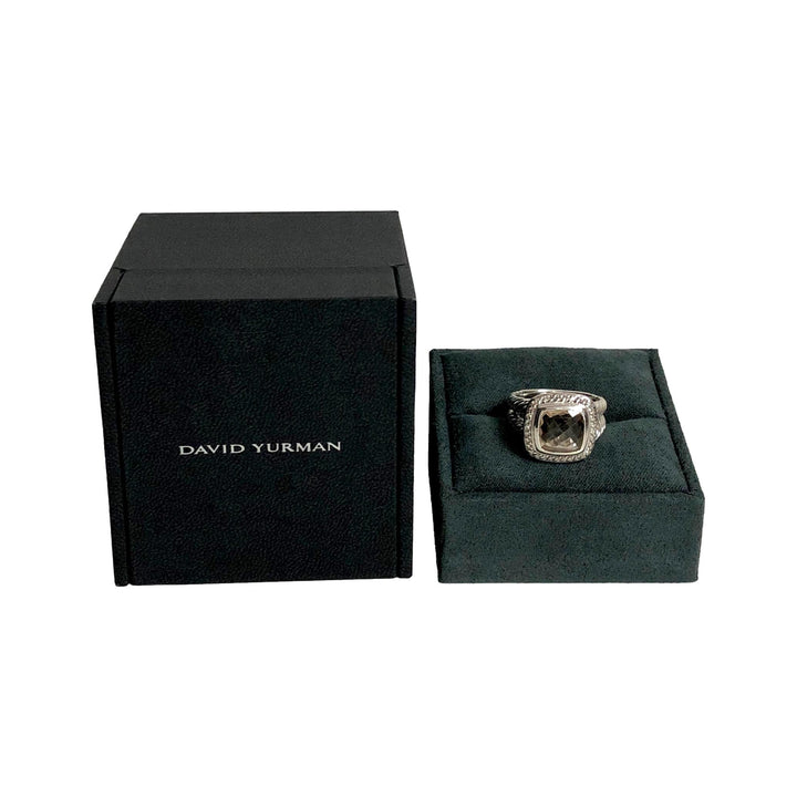 David Yurman Sterling Silver Smoky Quartz Albion Diamond Halo 14mm Ring