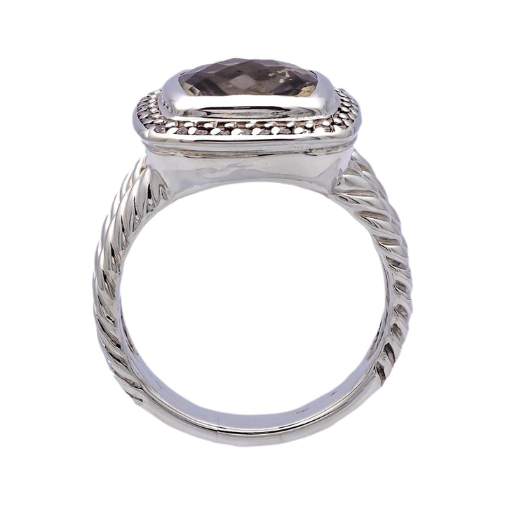 David Yurman Sterling Silver Smoky Quartz Albion Diamond Halo 14mm Ring