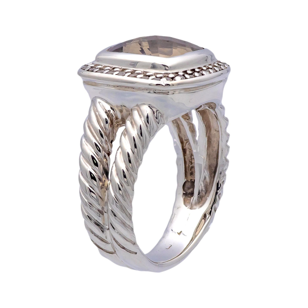 David Yurman Sterling Silver Smoky Quartz Albion Diamond Halo 14mm Ring
