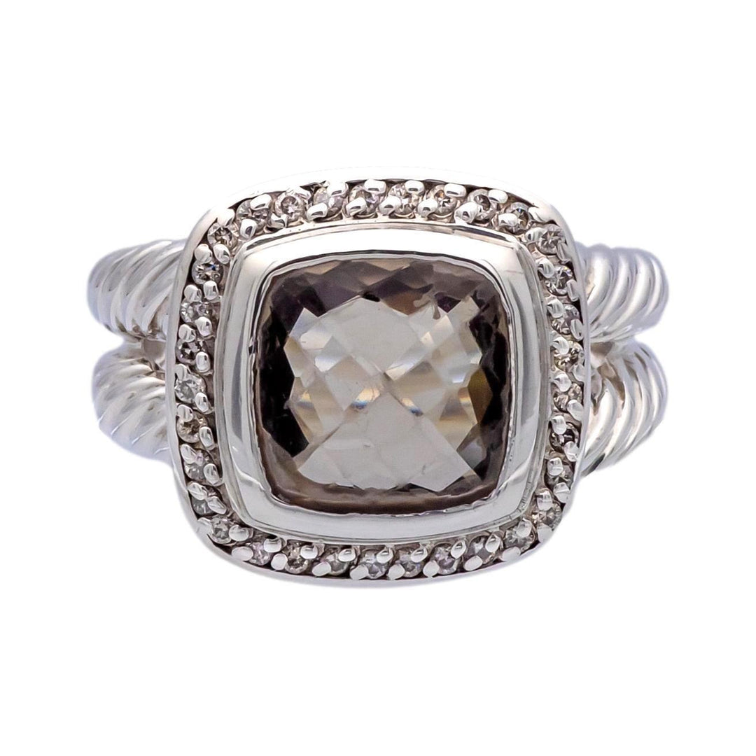David Yurman Sterling Silver Smoky Quartz Albion Diamond Halo 14mm Ring