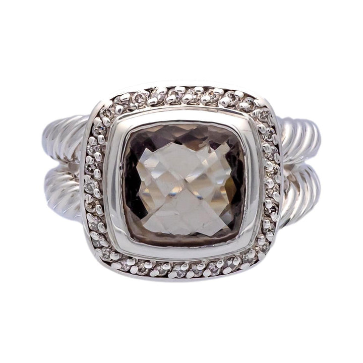David Yurman Sterling Silver Smoky Quartz Albion Diamond Halo 14mm Ring