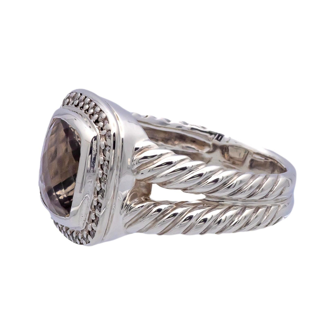 David Yurman Sterling Silver Smoky Quartz Albion Diamond Halo 14mm Ring