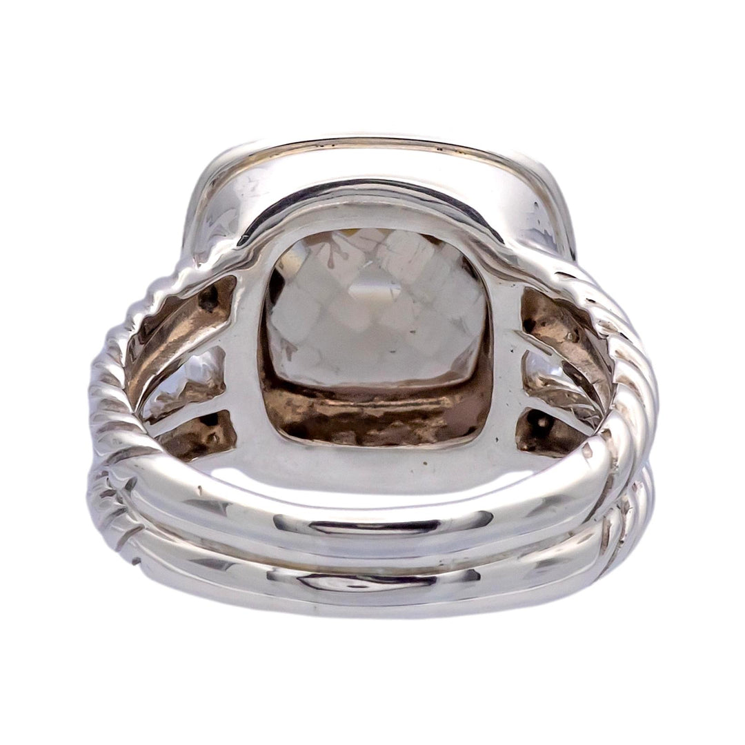David Yurman Sterling Silver Smoky Quartz Albion Diamond Halo 14mm Ring