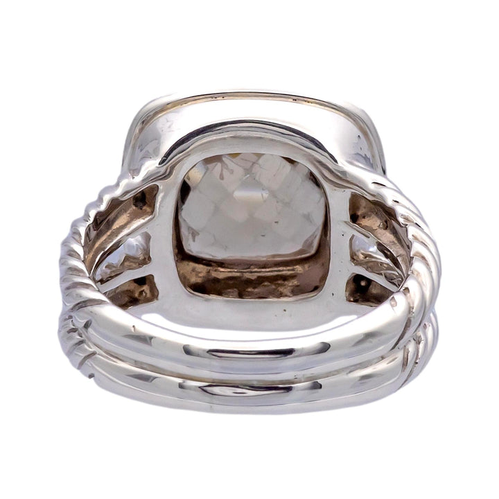 David Yurman Sterling Silver Smoky Quartz Albion Diamond Halo 14mm Ring
