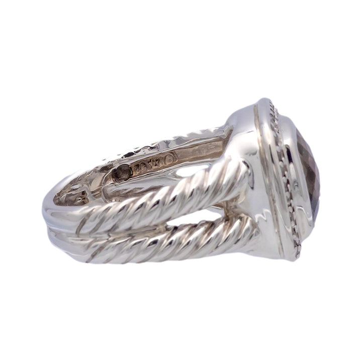 David Yurman Sterling Silver Smoky Quartz Albion Diamond Halo 14mm Ring