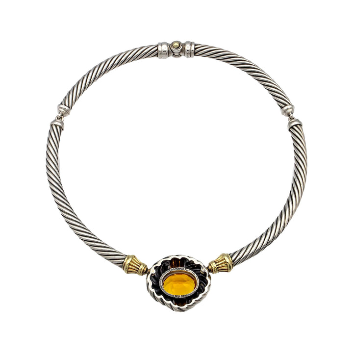 David Yurman Sterling Silver 14K Yellow Gold Cable Necklace Oval Citrine Center