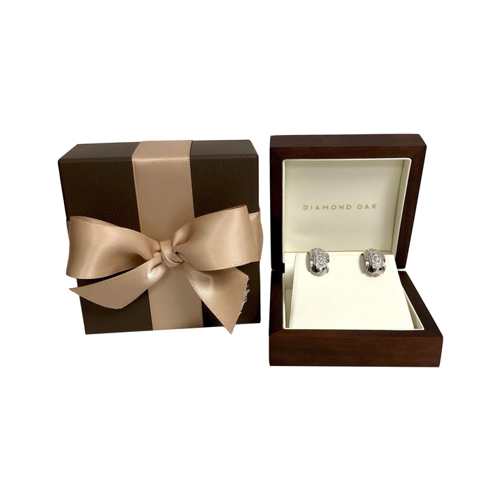 14K White Gold Pave 1.20ct Round Diamond Huggie Earrings