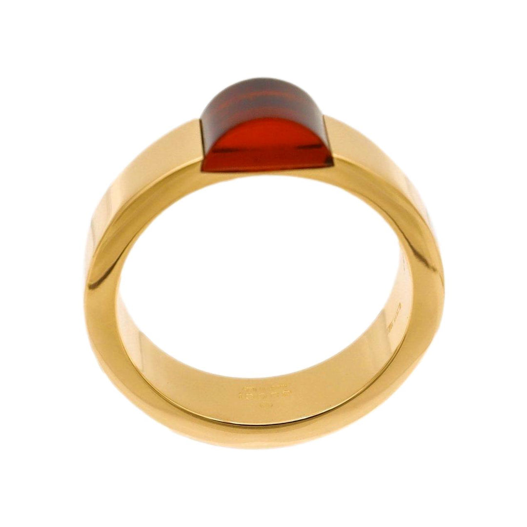 GUCCI 18K Yellow Gold Cabochon Garnet 5mm Band Ring