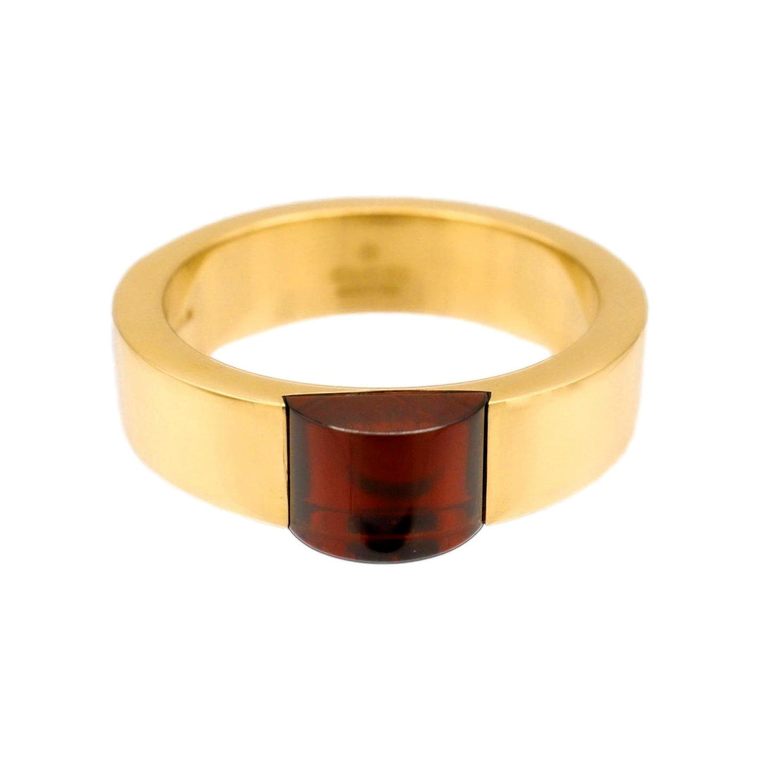 GUCCI 18K Yellow Gold Cabochon Garnet 5mm Band Ring