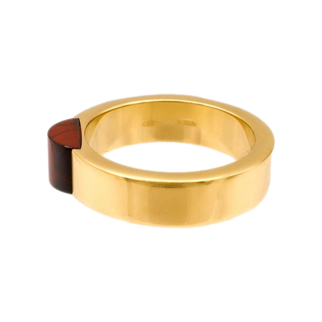 GUCCI 18K Yellow Gold Cabochon Garnet 5mm Band Ring