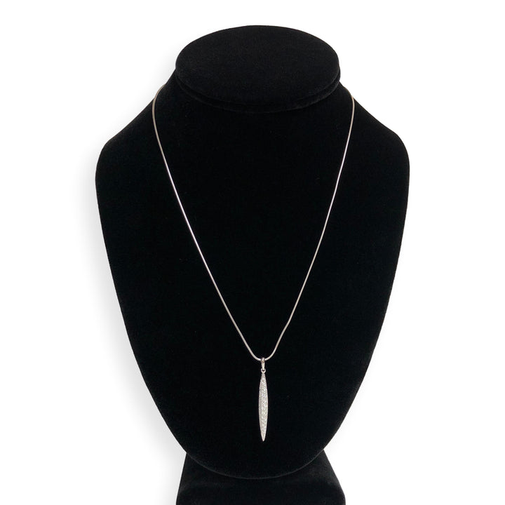 Vintage Tiffany & Co. 18K White Gold Pave Diamond Feather Pendant Necklace 18"