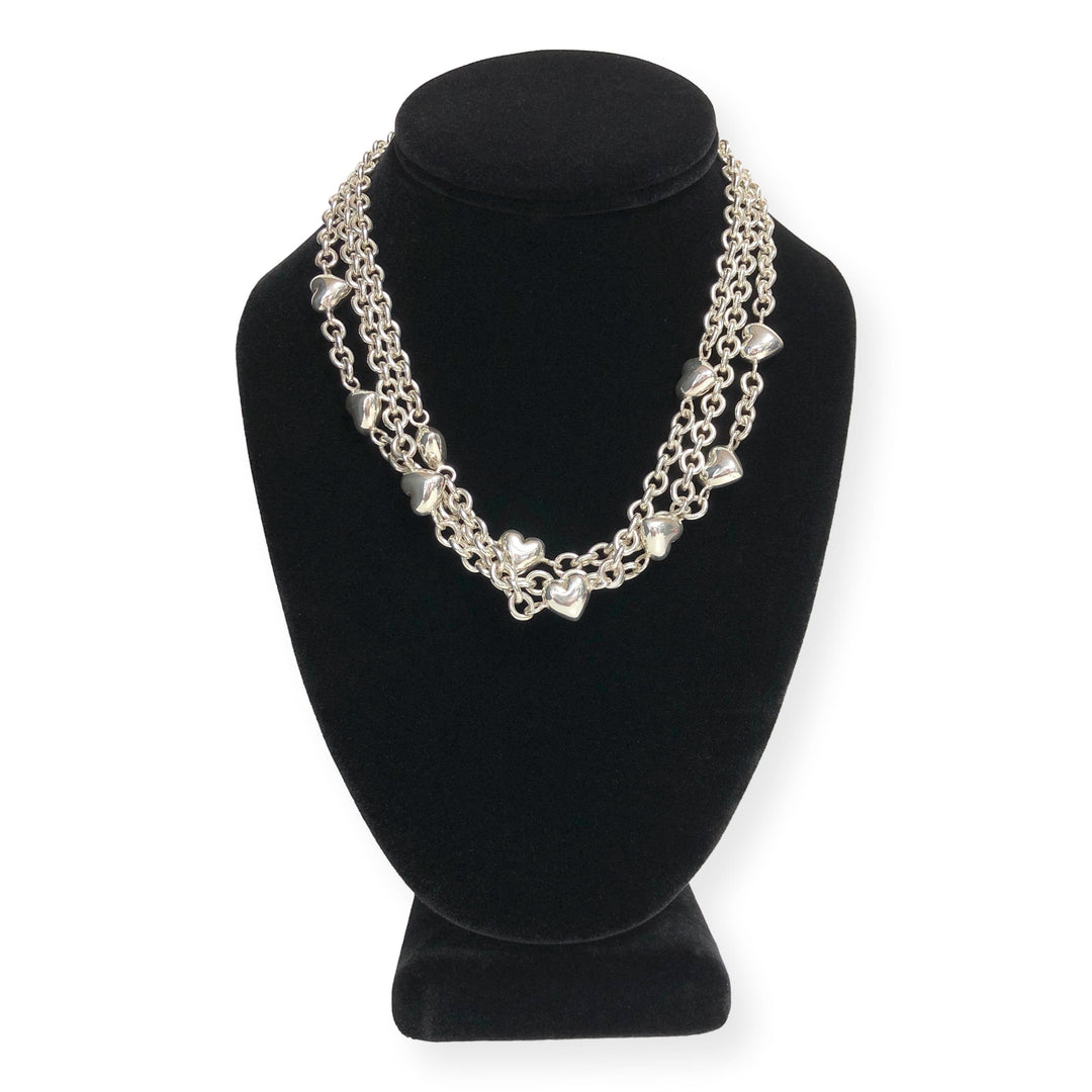 Vintage Tiffany & Co. Sterling Silver 3-Strand Heart Toggle Necklace 17”