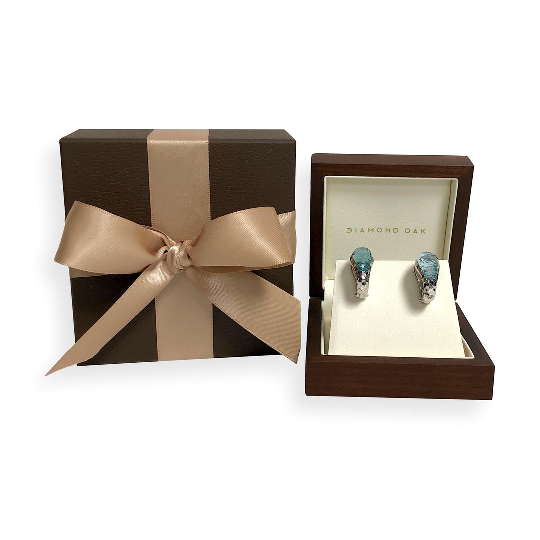 Roberto Coin 18K White Gold Hammered Clip / Post Earrings with Blue Topaz 14cts