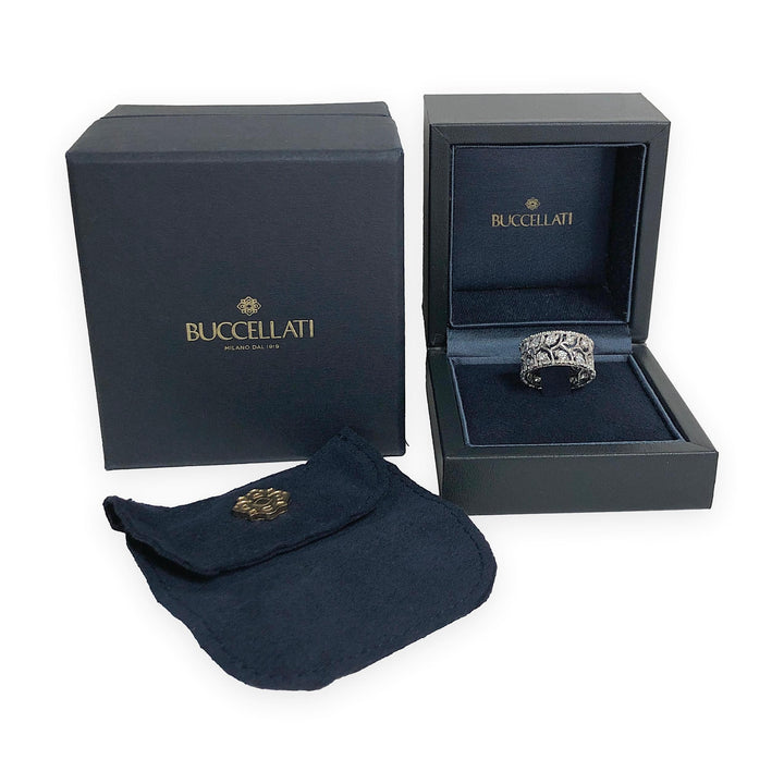 Buccellati Ramage Eternelle 18K White Gold Diamond Scalloped Band Ring Size 5.5