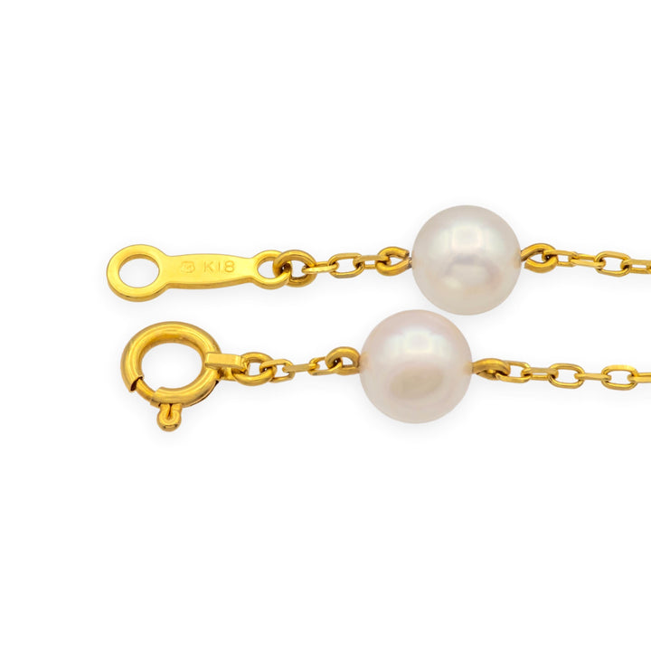 MIKIMOTO 18K Yellow Gold  5.5mm Pearl Station Bracelet – 7" w/orig Pouch