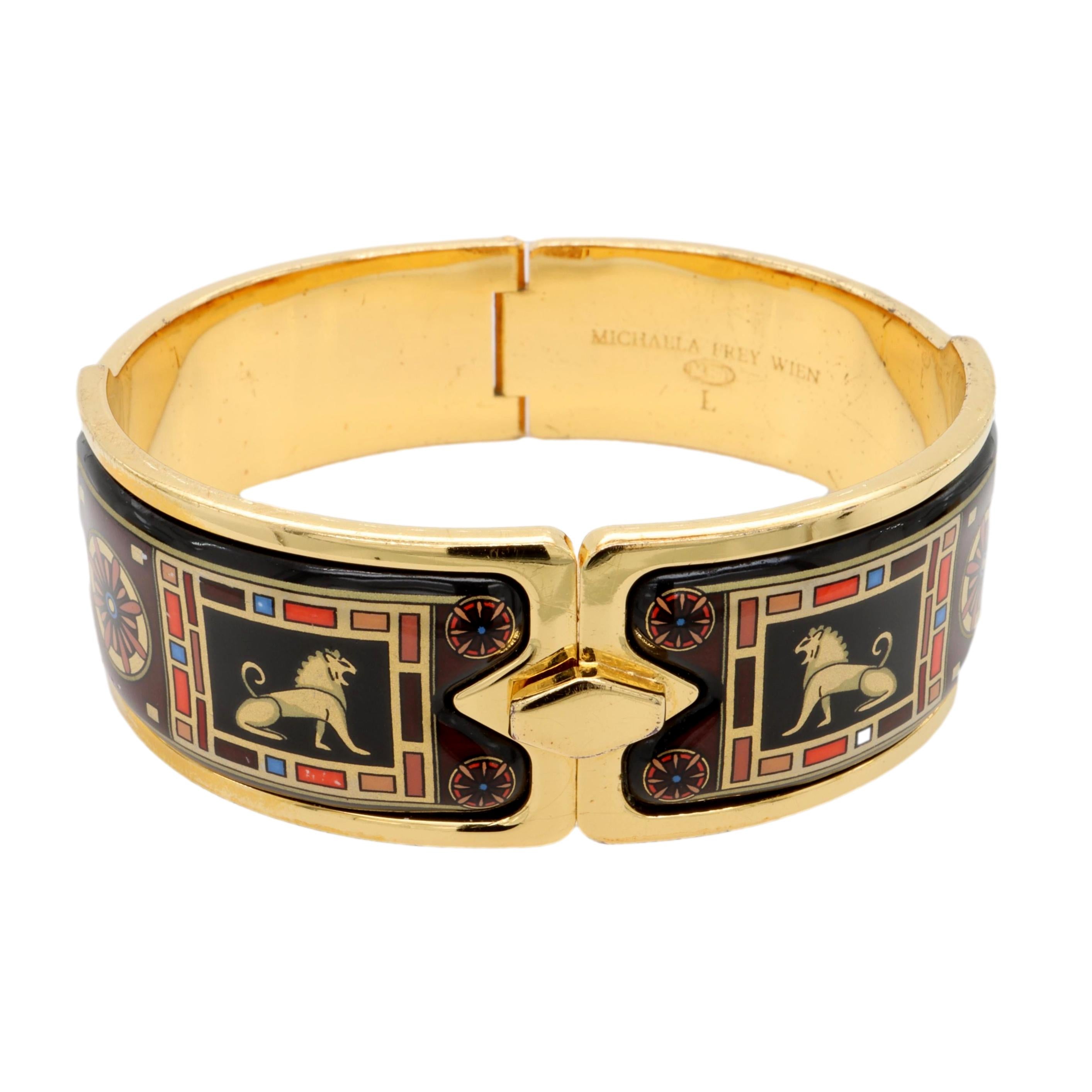 Michaela Frey Wien Vintage 24K Gold Plated Enamel Hinged Bangle