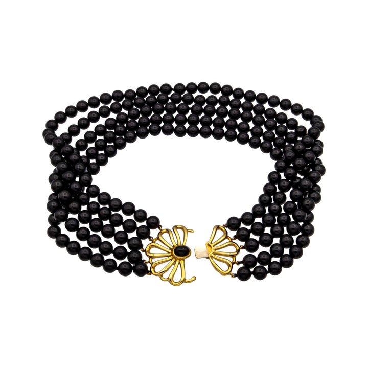 Vintage Tiffany & Co. Paloma Picasso 5-Strand Onyx + 18K Y Gold Choker Necklace