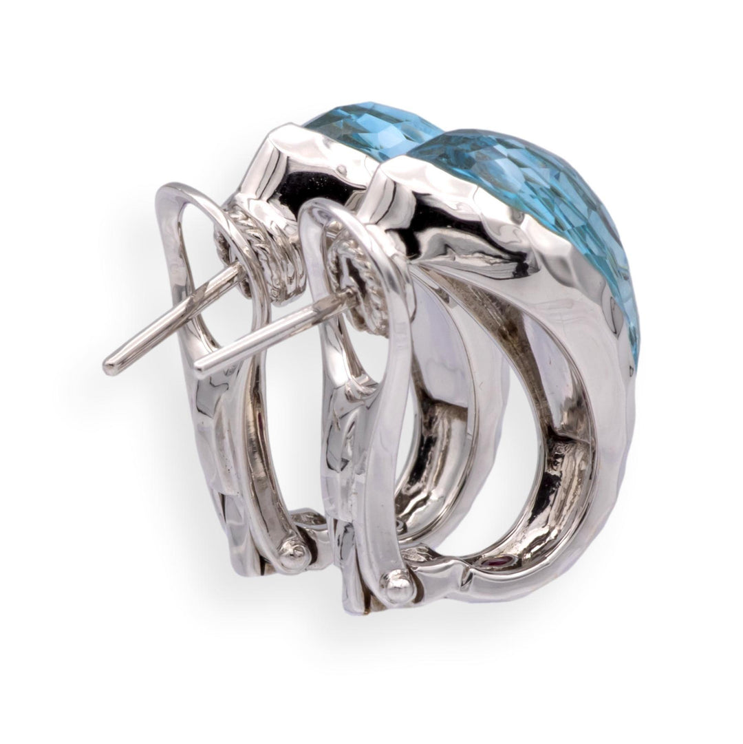 Roberto Coin 18K White Gold Hammered Clip / Post Earrings with Blue Topaz 14cts