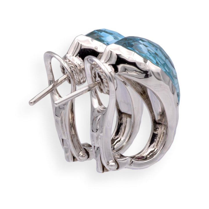 Roberto Coin 18K White Gold Hammered Clip / Post Earrings with Blue Topaz 14cts