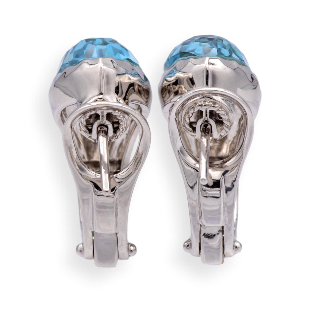 Roberto Coin 18K White Gold Hammered Clip / Post Earrings with Blue Topaz 14cts