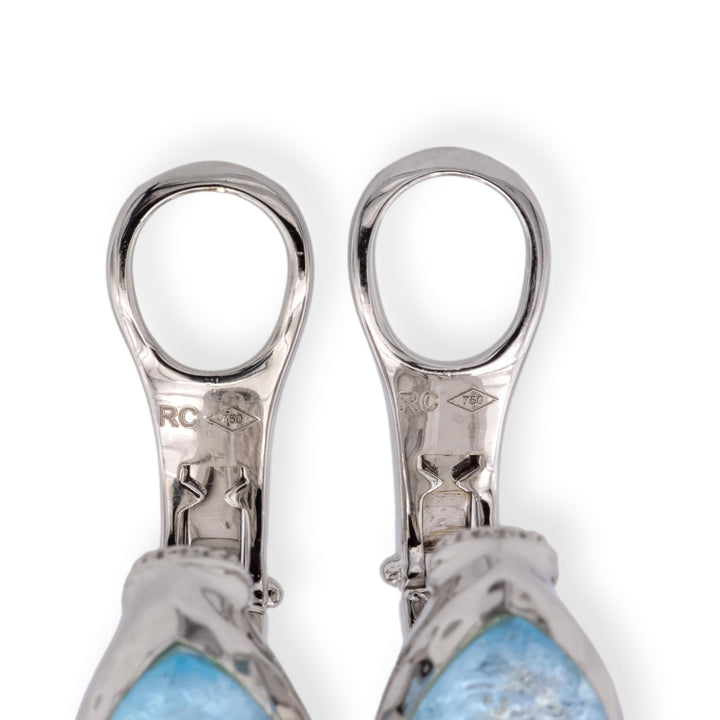 Roberto Coin 18K White Gold Hammered Clip / Post Earrings with Blue Topaz 14cts