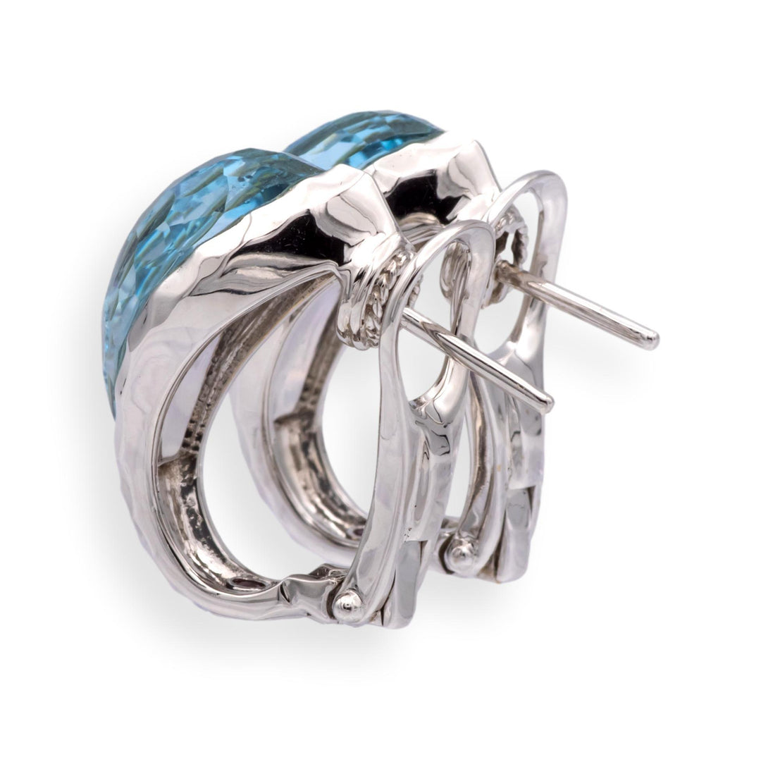 Roberto Coin 18K White Gold Hammered Clip / Post Earrings with Blue Topaz 14cts
