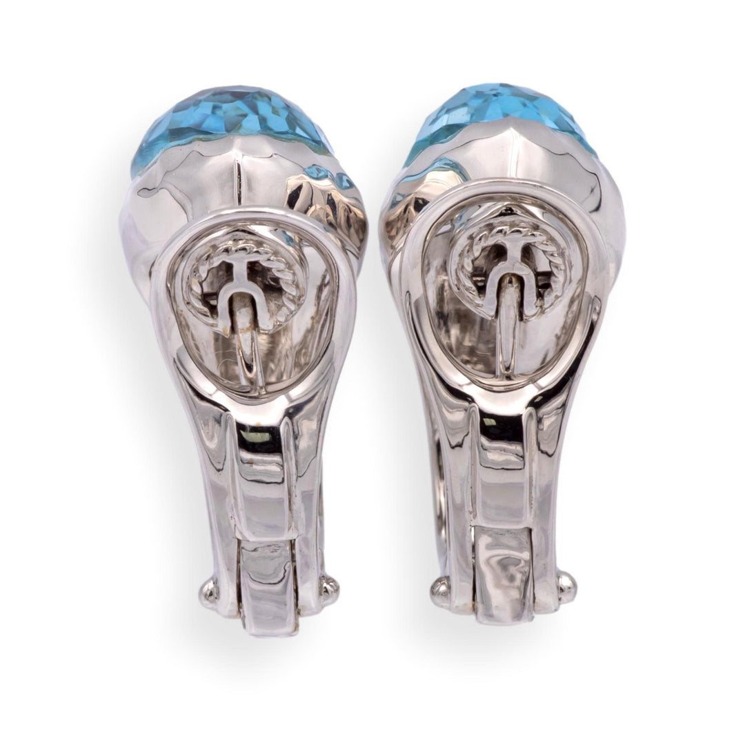 Roberto Coin 18K White Gold Hammered Clip / Post Earrings with Blue Topaz 14cts